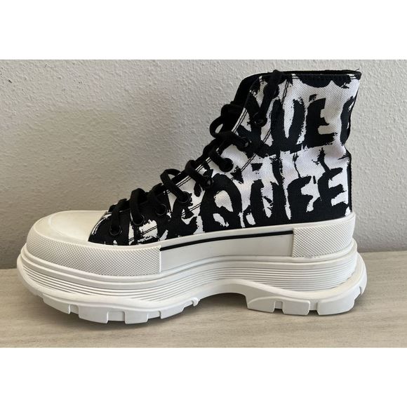 Alexander McQUEEN Men Tread Slick Logo High Top Sneaker White Black EU42.5 US9.5 - Picture 10 of 16